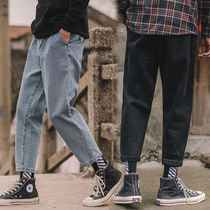 Jeans men Korean version of the trend loose straight spring ins Hong Kong style Japanese Tide brand ankle-length pants mens pants