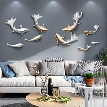 Light luxury living room wall decoration pendant 3d three-dimensional fish hanging decoration new Chinese TV background wall creative wall decoration wall wall hanging