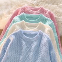 Soft milk pullover sweater womens autumn and winter New design sense niche gentle retro solid color round neck knitted top