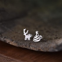 Korean version of s925 original handmade design Christmas tree deer asymmetric earrings earrings Special