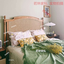 Nordic retro solid wood carving rattan double minimalist American Country 1 8 meters master Japanese square nuptial bed