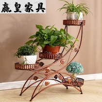 European multi-layer non-wheeled iron flower shelf rack assembly corner living room balcony simple pastoral bonsai rack