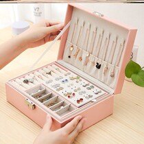 Jewelry box with lock jewelry box Princess European Korean wooden jewelry box earrings stud simple double storage box
