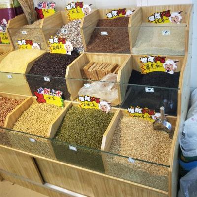Supermarket rice bucket wooden rice cabinet grain cabinet G display cabinet bulk cargo display stand grain cabinet