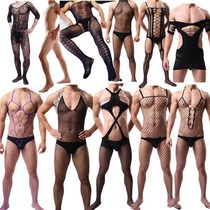 Mens sex stockings one-piece socks mens mens open file see-through mesh one-piece free of male slaves