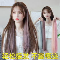 Simulation of white hair wigs on the top of the head female summer a piece of traceless full real hair can be tied with color ear patch