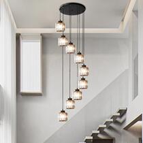 ? Small duplex stair chandelier long chandelier Villa hollow living room modern light luxury high rotating crystal loft