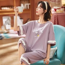 Summer pajamas womens short-sleeved three-point pants cotton Korean version of the cute two-piece student spring and summer home service suit