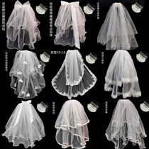 2022 white senior marriage proposal girl license double small veil bride main marriage French short simple headdress
