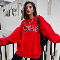 2021 Spring and Autumn New Christmas Red Cotton Sweater Long Collar Letter Korean Loose Top Women Tide