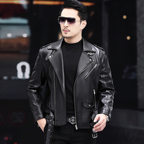 2021 new leather leather mens sheep slim short high-end motorcycle leather jacket mens suit collar coat tide