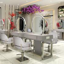 Barber shop mirror table stainless steel hair cutting mirror simple and practical with lamp beauty salon makeup mirror dedicated to hair salon