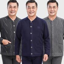 Warm Underwear Men Thicken Plus Suede Dad Autumnille Cardiovert Jersey Suit Mid-Aged Cardiovert Warm Clothing Male Blouse