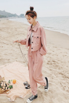 2021 New Hong Kong style jacket wide leg pants spring and autumn Net Red fashion foreign atmosphere age casual tooling Joker two-piece set