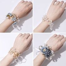 Bride bridesmaid wrist flower sister hand Flower Forest Super fairy bracelet bridesmaid group pearl bracelet fairy simple blue