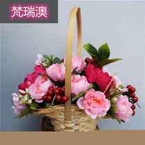 Ancient style portable trumpet flower basket bamboo woven wooden Hanfu catwalk photography props rattan retro photo studio location shooting