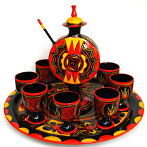 Sichuan Liangshan Yi Folk lacquer color painted pure handicraft flat wine jug wine with gift box big display