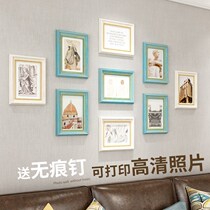 Retro photo frame hanging wall photo wall no hole plus washing photo living room decoration Nine Palace grid photo frame combination frame