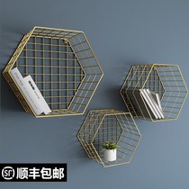  Wall grid shelf Shelf ins wind hair salon beauty shop Sofa back shop decoration punch-free book