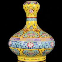 Ancient play porcelain Qing Qianlong Enamel Color dragon Shou Words Letdown Garlic Head Bottle 28 23 cm Whole stock Old stock collection
