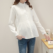 Pregnant womens white spring long sleeve shirt professional work work stand collar shirt Spring and Autumn white coat work W
