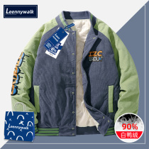 Leennywalk winter down jacket mens baseball suit white duck down thin couple coat thick ins mens