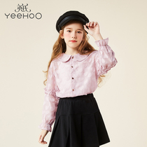 Yingzi Girl Shirt 2022 Spring Autumn New Children Small Turned Collar Long Sleeve Foreign Air Shirt CUHK Children Fashion Spring Clothing
