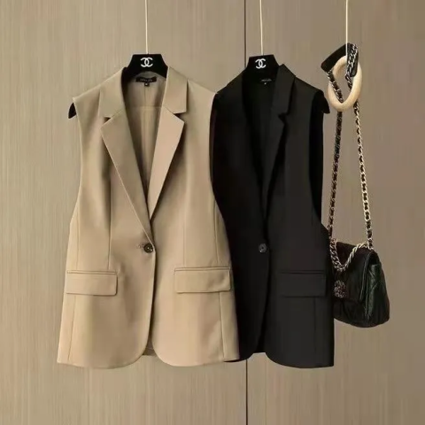 Suit Collar Vest Women's Sleeveless Tank Top 2023 Spring and Autumn New Korean Version Back Split Suit Vest Coat Women