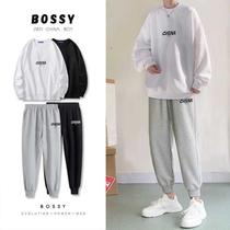 Autumn and winter New round neck sweater two-piece set for boys plus velvet padded casual loose slacks sports suit