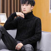 Young mens autumn and winter thick sweaters Korean high-collar junior high school students handsome plus velvet bottoming knitwear