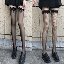 Stockings new 2021 explosive black bow over the knee socks women jk fishnet socks white lace lace pantyhose