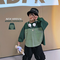 Boys long-sleeved sweater spring and autumn children Korean version of foreign-style middle-aged boy loose tooling style splicing coat tide
