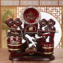 Wedding bride preparation supplies festive gift red wooden toilet three-piece set of ornaments