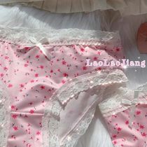 2022 new Japanese cute and comfortable lace edge ice silk girl floral sweet pink tender low waist panties briefs