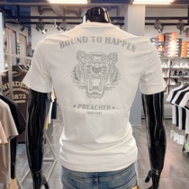 Hong Kong trendy brand tiger embroidered short-sleeved t-shirt mens summer new European station round neck slim-fitting mens half-sleeved top