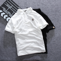 Hong Kong fashion brand simple embroidery Harajuku style lapel short-sleeved t-shirt Personality ins half-sleeve Hong Kong style polo shirt mens T-shirt