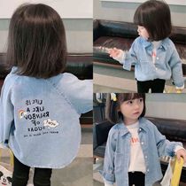 2022 new childrens denim shirt boy spring clothing baby long sleeve shirt girl blouses small and medium children dress outside