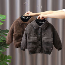 Boys coat autumn and winter foreign thin velvet winter baby cashmere childrens jacket childrens handsome plus velvet top