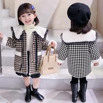 Bala Zhejiang Springboard Girls Big Turnover Grid Thickened Coat 2021 Winter New Children Han Edition Fashion Middle Children