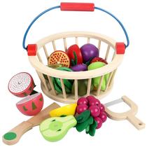 Childrens cut fruit toys music vegetable kitchen magnetic House Wooden Baby see home simulation set Girl
