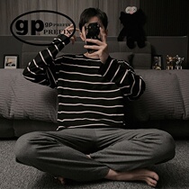 Japan GP striped pajamas mens cotton spring and autumn long sleeves cotton 2022 new homewear set
