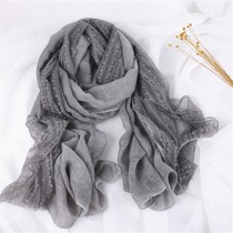 Solid color autumn and winter scarf temperament Joker cotton linen lace multifunctional Korean version of foreign style fashion womens shawl long