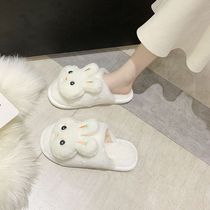 2021 net red rabbit cute cartoon Baotou cotton slippers female winter dormitory non-slip bedroom home warm slippers