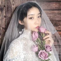Head yarn wedding wedding dress license photo props Korean Super fairy long style simple puffy gauze Net red sweet
