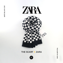 Zara black and white chessboard plaid knitted wool scarf Japanese Korean version of Joker female winter student plaid small scarf