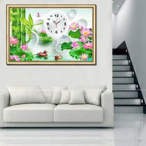 New 5D Living room lotus mandarin duck Diamonds Painting Clock Full Drill Bedroom Clock New Cross Embroidered hanging clock