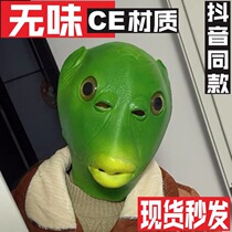 Douyin green head fish head cover mask green fish head fish head strange mermaid head cover green head strange Net Red full face tasteless