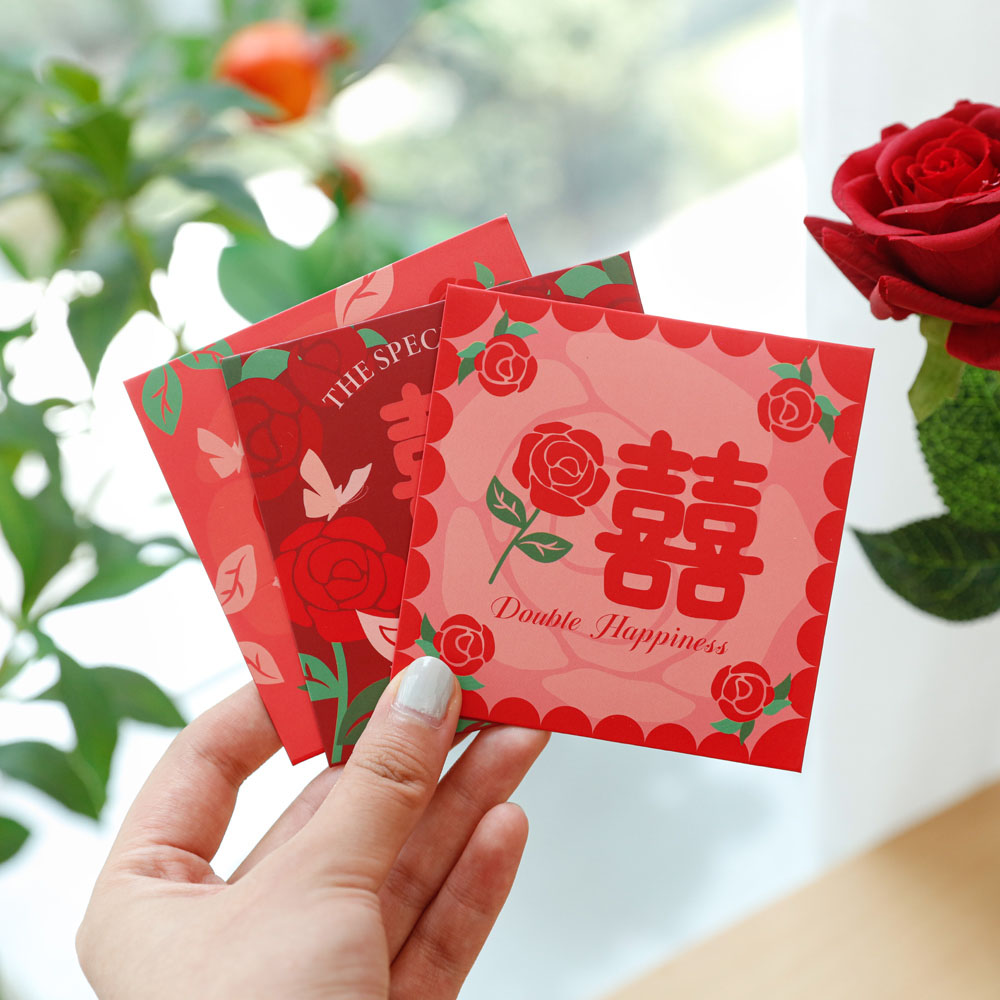 結婚式の赤い封筒用の特別な小さな赤い封筒、クリエイティブなミニドアブロック結婚式の赤い封筒バッグ、幸せな言葉が入った赤い封筒