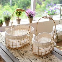 ins flower basket wrought wrought metal rattan flower pot fruit basket picnic basket weaving flower arrangement storage basket
