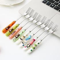 Net red fruit fork stainless steel household baby children safe and lovely fruit eating small fork fruit stick fruit insert